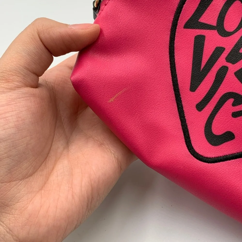 Victoria's Secret Love Victoria Beauty Makeup Bag Womens Pink Black Leather